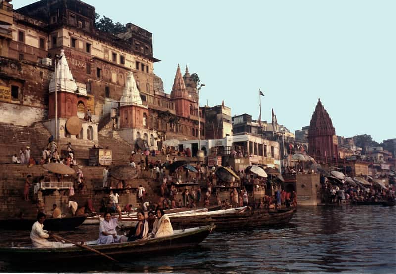 Nishadraj Ghat and its shrine seen from the river