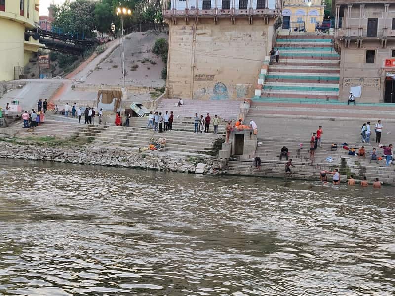 Morning bathers in the Ganga at Bhadaini Ghat