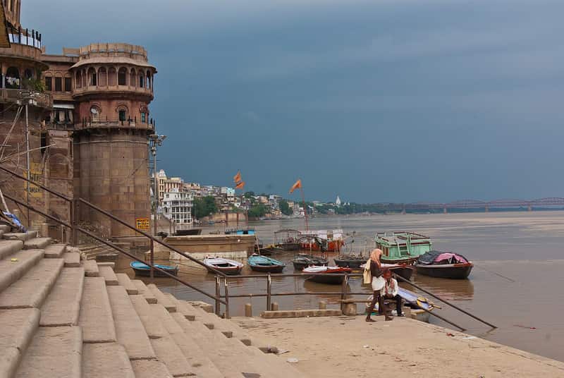 Boats moored at the steps of Bhonsale Ghat
