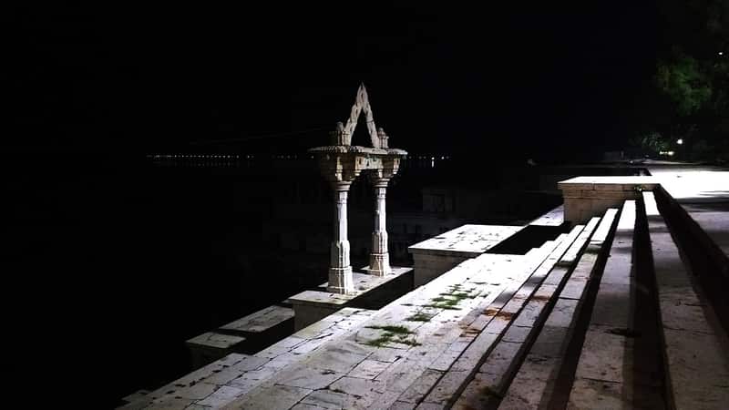 The simple stone steps of Chowki Ghat meeting the Ganga