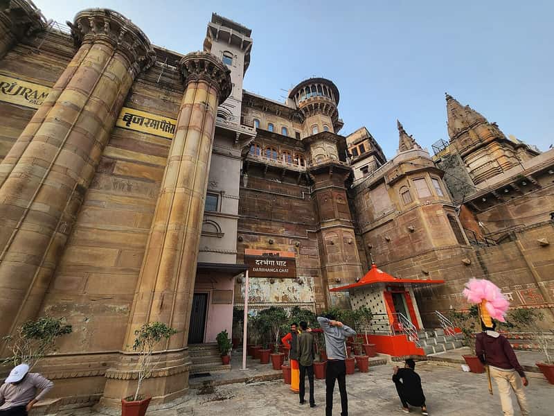 Darbhanga Ghat with the painted facades of the Brijrama Palace