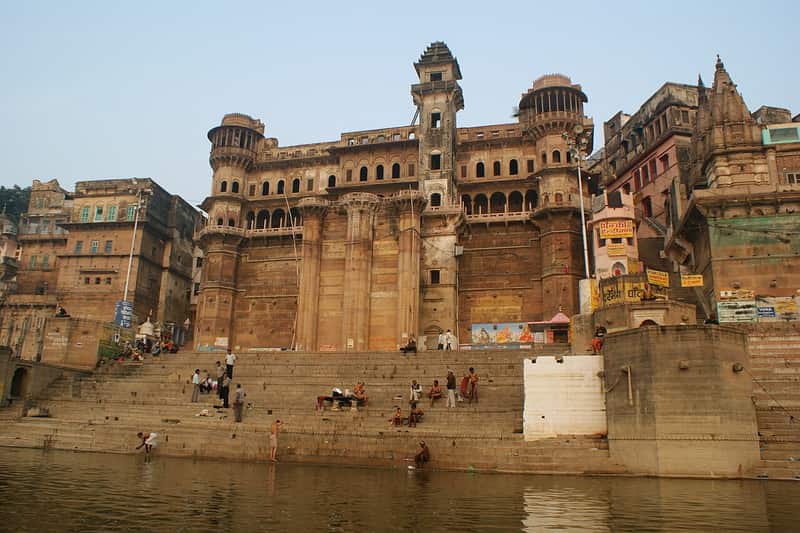 The Brijrama Palace complex rising above the steps of Darbhanga Ghat