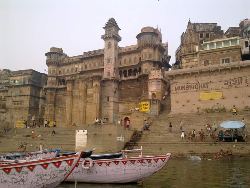 The long stairway of Darbhanga Ghat leading up to the palace