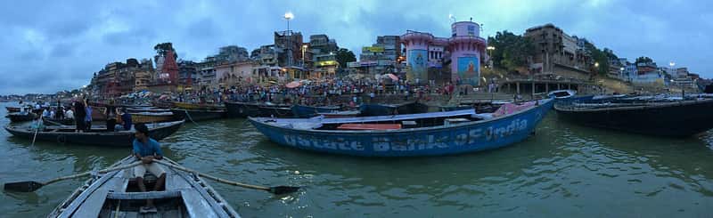 Dashashwamedh Ghat steps and boats at dawn, Varanasi