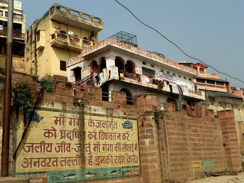 Morning bathers in the river below the ghat steps