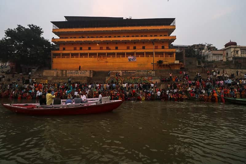 The Hanuman temple beside the ghat steps