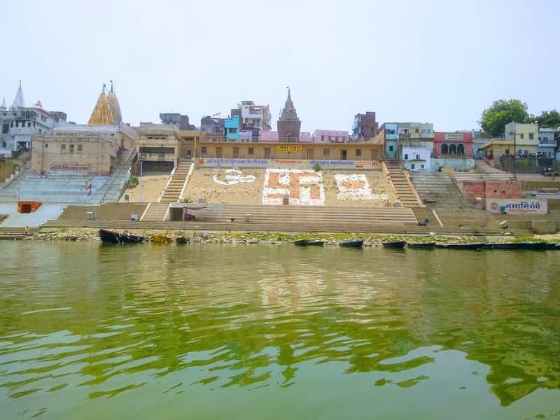 Boats moored at Jain Ghat in the morning light
