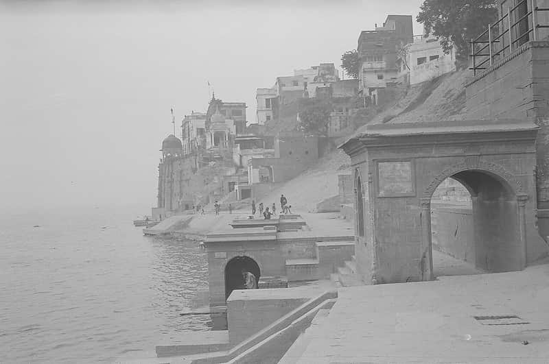 The neighbouring ghats seen from the water near Lal Ghat