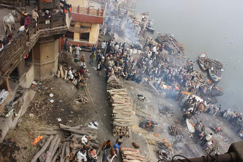 The ghat platform where visitors should stay respectfully distant
