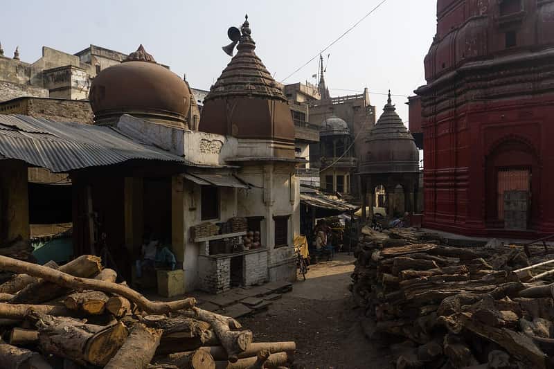 The approach to Manikarnika Ghat through the old lanes