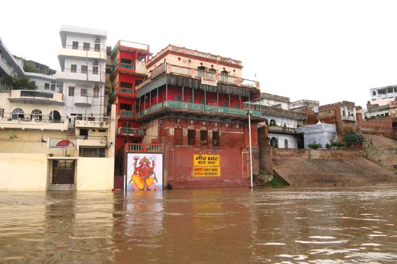 Stone steps of Mir Ghat descending to the Ganga river