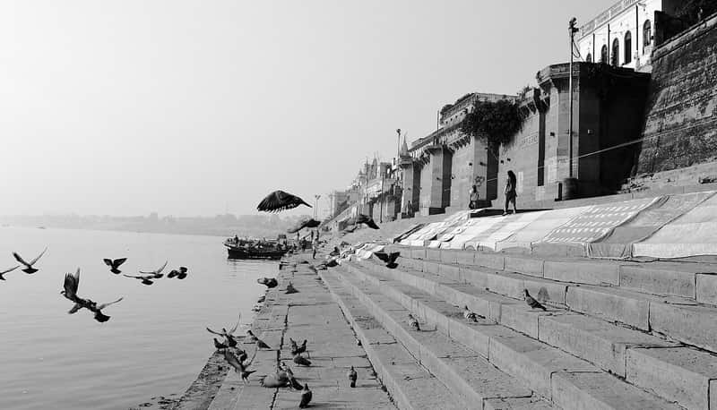 The Ganga at Prabhu Ghat with sandbanks in the afternoon light