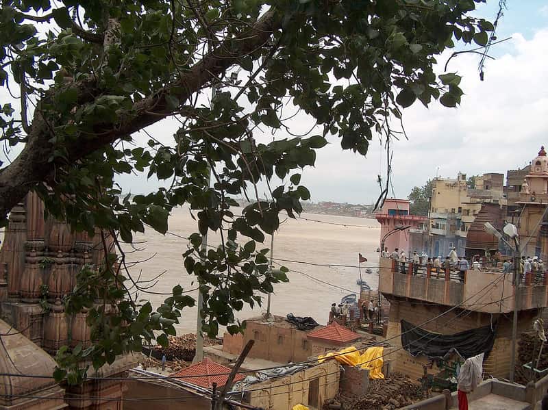 The wide steps of Raj Ghat seen from the Ganga