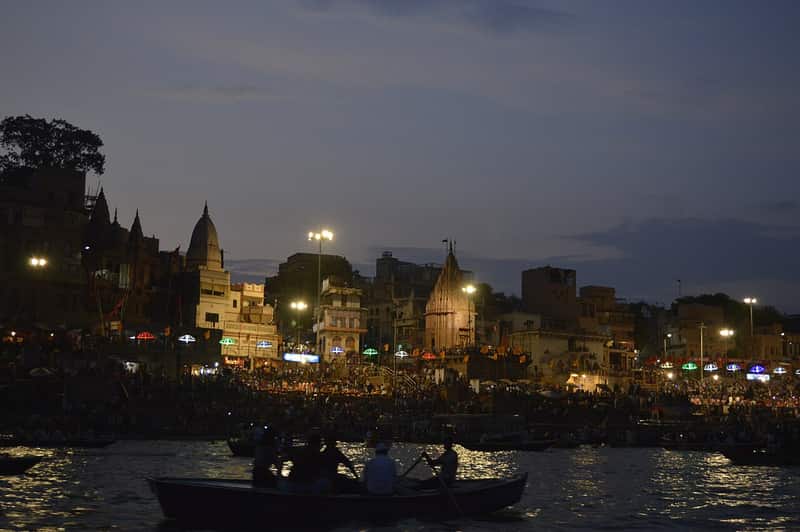 Wooden country boats moored at Raj Ghat