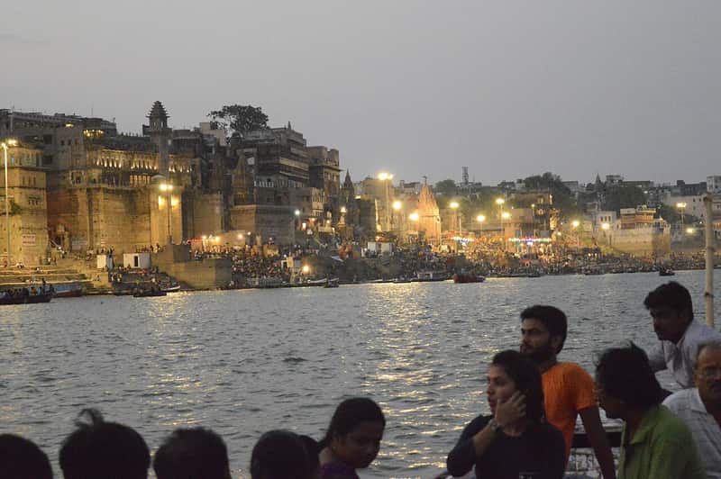 The wide Ganga at Raj Ghat with the bridge in the distance