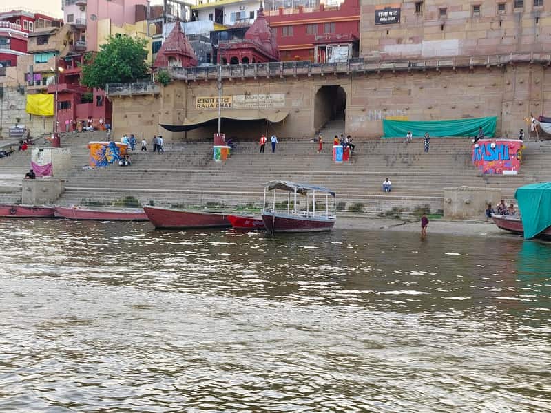 The purple stone steps and old buildings of Raja Ghat