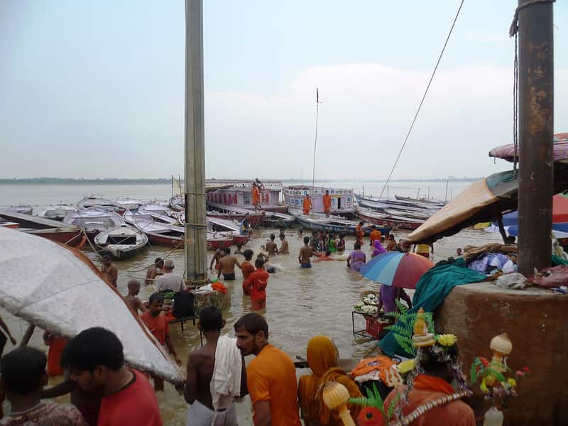 Boats and steps of the northern ghats at the end of the day