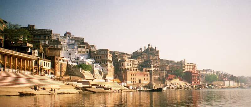 Ram Navami celebrations at the ghat with lamps and marigold garlands