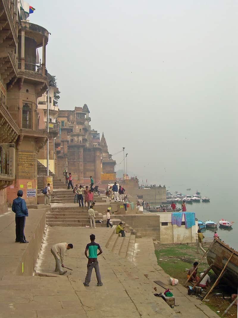 The Brijrama Palace rising behind the steps of Rana Mahal Ghat