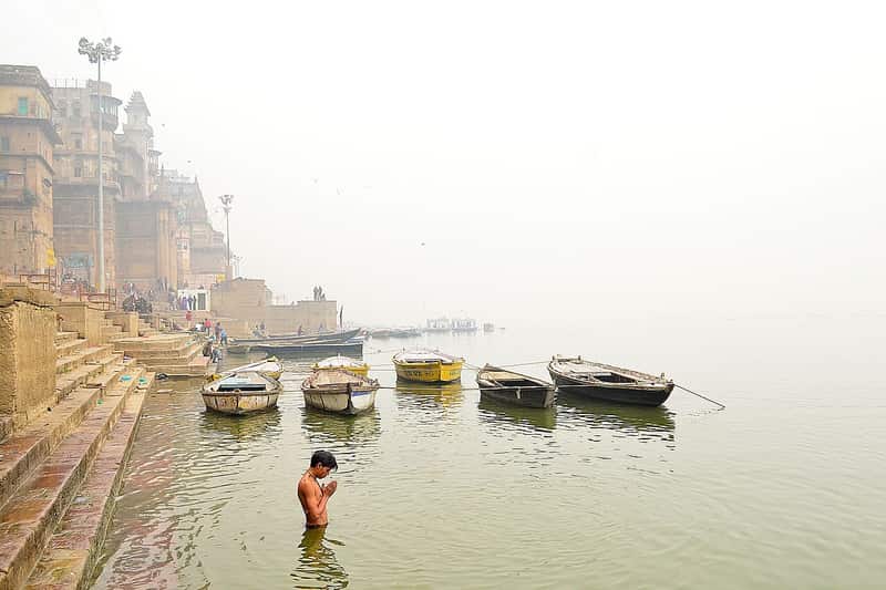 Historic view of the Darbhanga palace ghats on the Ganga