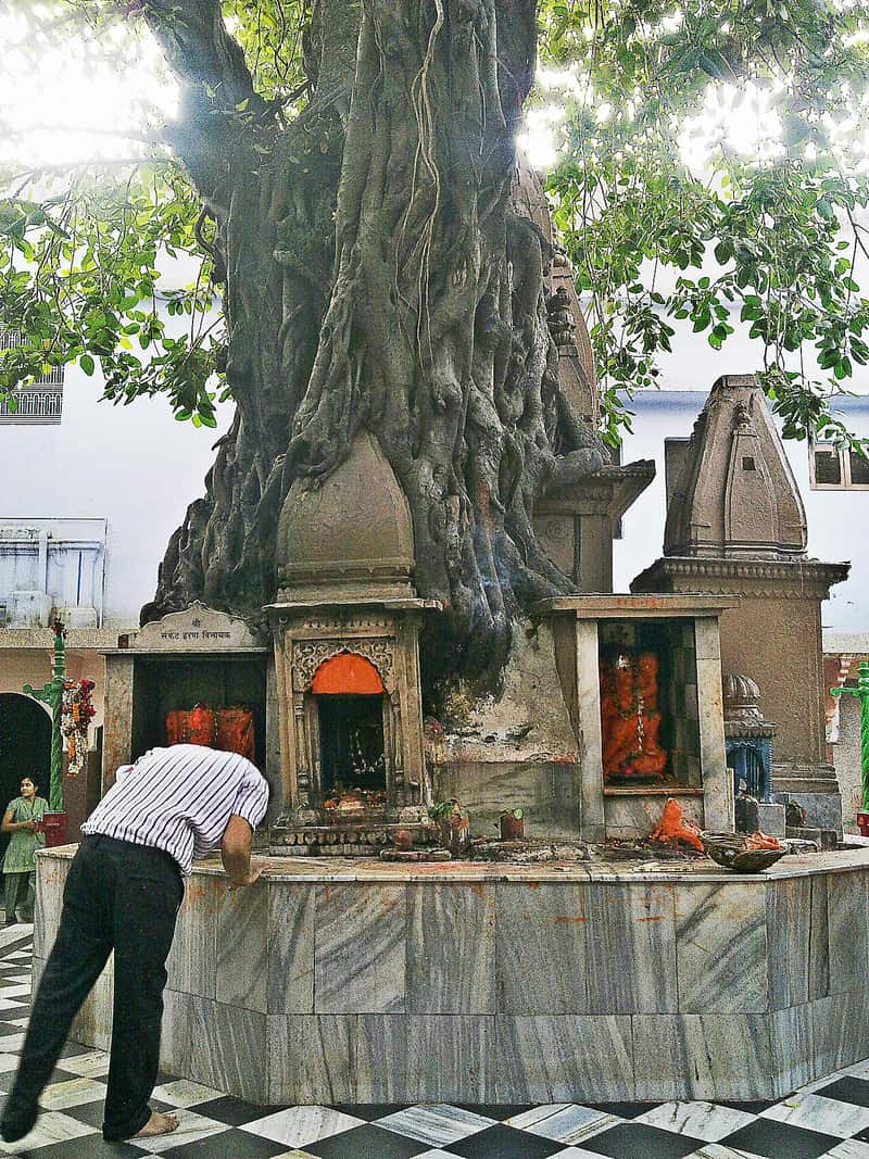 The Sankata Devi temple rising behind the ghat houses