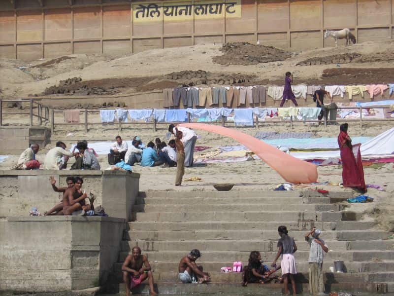Old stone steps and waterline of Telianala Ghat
