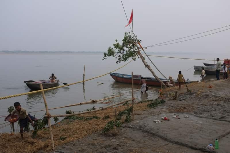 The Ganga with winter sandbanks in front of Tulsi Ghat