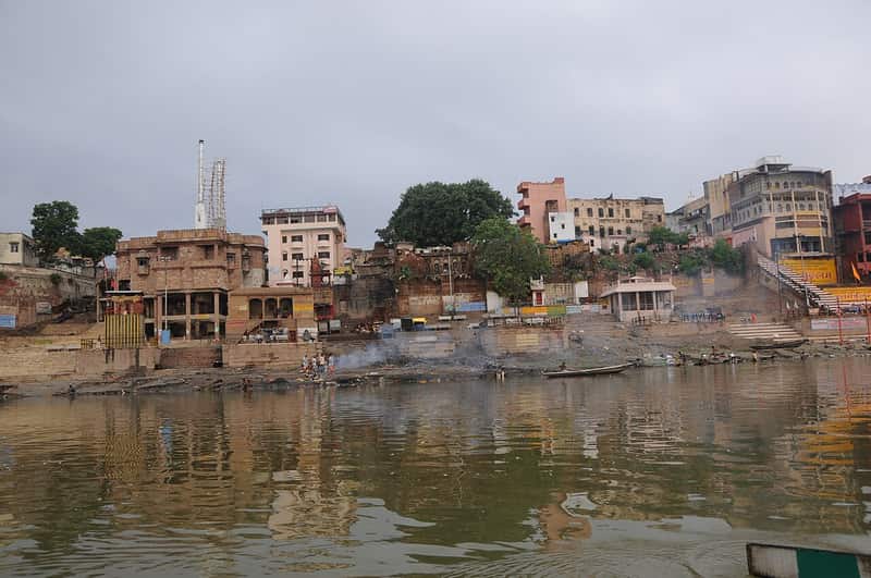 Historic stonework and the upper platforms of the ghat